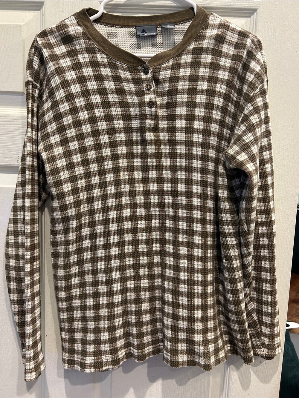 Vintage Lizwear Brown & White Plaid Thermal Henley